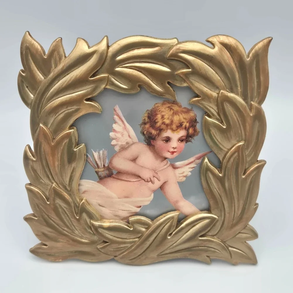 Ornate Brushed Brass Picture Frame Leaf Design Table Top Charpente 5.5